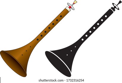 Vector image of the Zurna or Mizmar, a reed instrument found in Turkey and throughout Asia Minor and the Middle East.