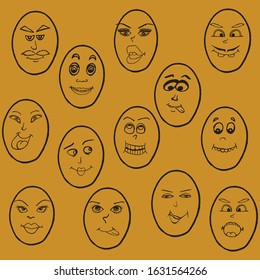 Vector image.Abstract easter eggs with eyes, nose and mouth.Design for greeting cards, covers, prints, wrapping paper.