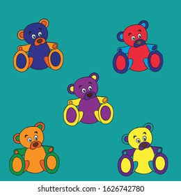 

Vector image.Abstract multicolored toy bear. Cover design, print for textile, children’s clothing.