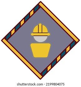 vector image,construction icon with gray background and yellow edges with dark blue.