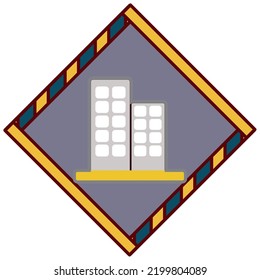 vector image,construction icon with gray background and yellow edges with dark blue.