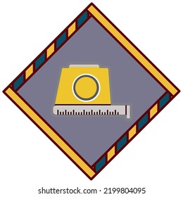 vector image,construction icon with gray background and yellow edges with dark blue.