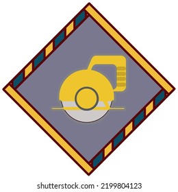 vector image,construction icon with gray background and yellow edges with dark blue.