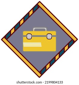 vector image,construction icon with gray background and yellow edges with dark blue.