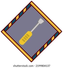 vector image,construction icon with gray background and yellow edges with dark blue.