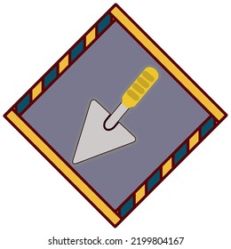 vector image,construction icon with gray background and yellow edges with dark blue.