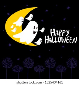 Vector image.Happy Halloween. The  castings and moon on a dark background.