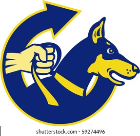 vector Imagery shows a profile of trained security guard police dog or doberman with coiled arrow.