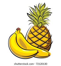 vector images of ananas and bananas