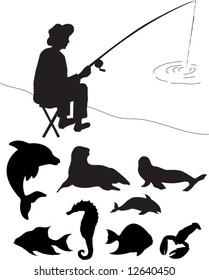 Vektorbilder von aquatischen Silhouetten
