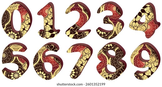 Vector images of Arabic numerals with a vintage pattern isolated on a transparent background