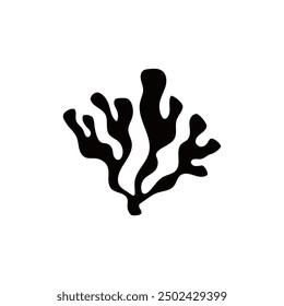 Vector images of a black silhouette of exotic algae with elegant flat leaves forming a living ecosystem on a white background. Ideal for creating marine graphics