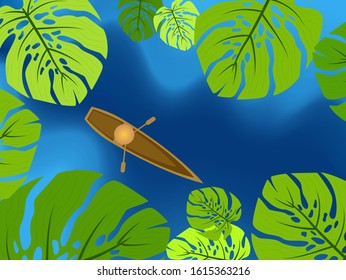 Vector images of boats and rivers. The concept of the passage of man along the river of life. Or the concept of psychology and thinking