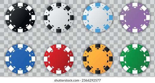 Imágenes vectoriales de fichas de casino. Colección de fichas de casino para juegos de azar, póquer