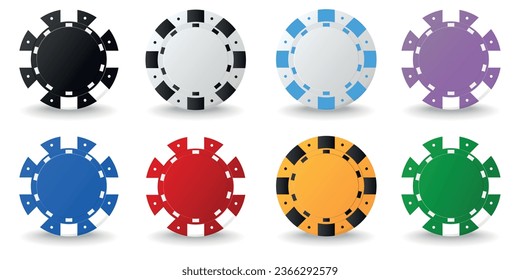 Imágenes vectoriales de fichas de casino. Colección de fichas de casino para juegos de azar, póquer