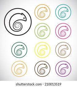 Vector images of chameleon in a circle on a white background.