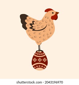 Vector images of chickens and egg, hens, cocks, eggs in cartoon style, line art.