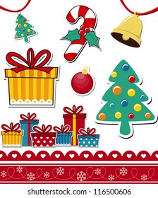 vector images of christmas theme decoration elements isolated on white background, ideal for scrapbooking or your xmas designs