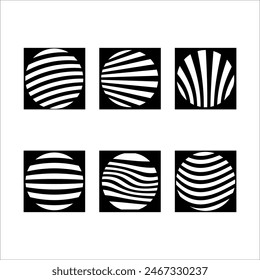 vector images of circles made of distorted lines in black squares