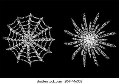 
Imágenes vectoriales de telaraña sobre fondo negro. Clipart sobre el tema de Halloween. Se puede usar para afiches, afiches, invitaciones, volantes.