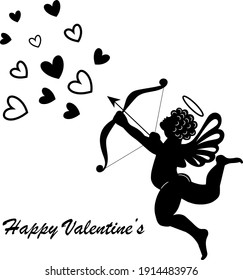 Vector images of a Cupid shooting the hearts from the bow with arrows.