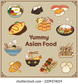 Vector images of delicious asian foods 