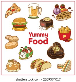 Vector images of delicious foods that people like