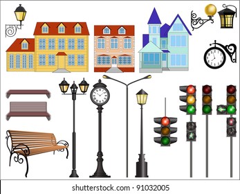 Vector images of details of typical european street.