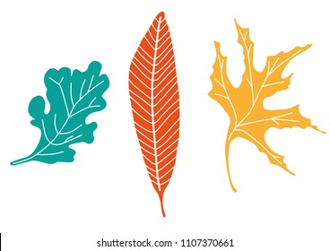 Vector images of different forms of leaves in different colors