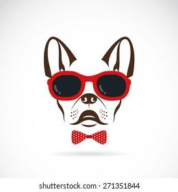 Vector images of dog (bulldog) wearing sunglasses on white background.