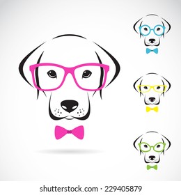 Vector images of dog labrador wearing glasses on white background.