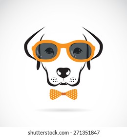 Vector images of dog labrador wearing glasses on white background.