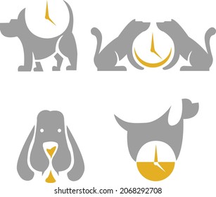 Vector images of dogs stylized as watches. Icons, logos in high quality. Each picture is isolated.