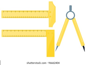Vector images drawing rulers with compass on white background