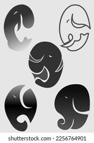 Vector images of elephants used in graphics and tattoos.