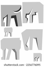 Imágenes vectoriales de elefantes usados en gráficos y tatuajes.