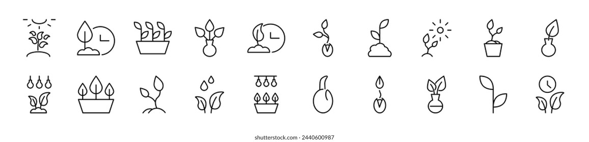 Vector images of gardening drawn with thin line. Editable stroke. Simple linear illustration for web sites, newspapers, articles book