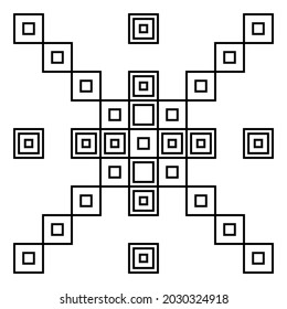 Vector images of geometric shapes arranged in the correct order on a black-and-white background, creating an illusion, textures of black squares, repeating geometric tiles