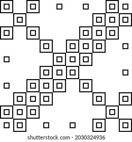 Imágenes vectoriales de formas geométricas dispuestas en el orden correcto sobre un fondo blanco y negro, creando una ilusión, texturas de cuadrados negros, repitiendo azulejos geométricos