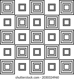 Vector images of geometric shapes arranged in the correct order on a black-and-white background, creating an illusion, textures of black squares, repeating geometric tiles