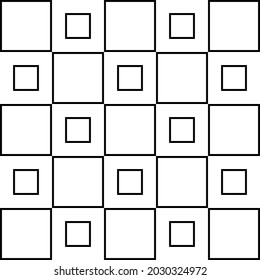 Vector images of geometric shapes arranged in the correct order on a black-and-white background, creating an illusion, textures of black squares, repeating geometric tiles
