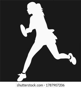 Vector images of a girl playing tennis on a tennis court in the hands of a tennis racket