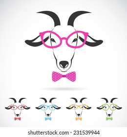 Vector images of a goat wearing glasses on white background