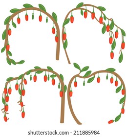 Vector images of Goji Berries fruit set. Creative design, lovely