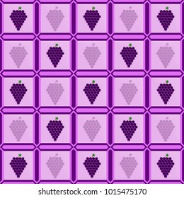 Vector images of grapes in a photo frame lined in the shape of a tile with shades of shadow from a remote grapes. Flat