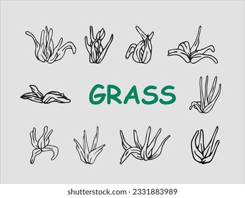 Vector images of grass. Icons in black and white.