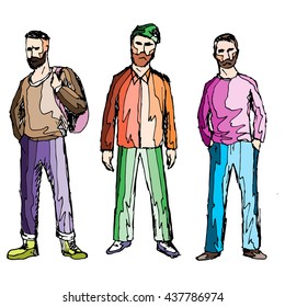 Vector images hipsters on a white background in the fashion colored clothing