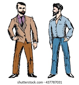 Vector images hipsters on a white background in the fashion colored clothing