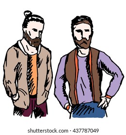 Vector images hipsters on a white background in the fashion colored clothing