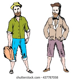 Vector images hipsters on a white background in the fashion colored clothing